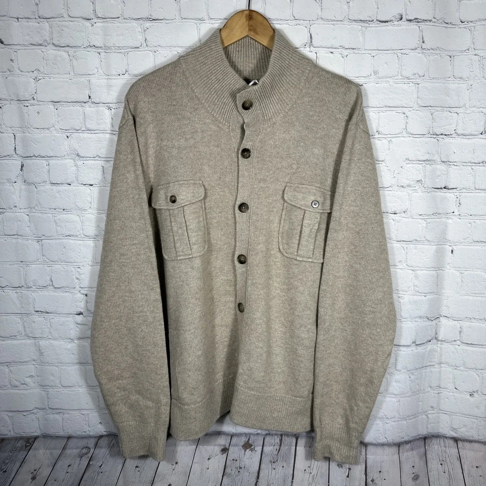 New Collars & Co Sweater Mens 2XL XXL Tan Napoli Wool Cashmere Mockneck‎ Preppy